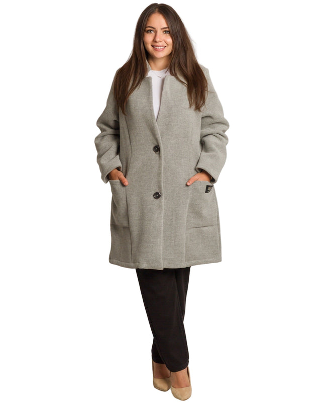 Ελαφρύ γκρι παλτό σε μεγάλα μεγέθη με εβαζέ γραμμή