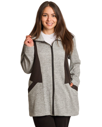 Άνετη γκρι ζακέτα με μαύρες λεπτομέρειες και φερμουάρ