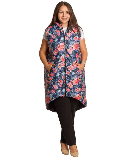 Πολύχρωμο γιλέκο με φλοράλ σχέδιο σε μεγάλα μεγέθη