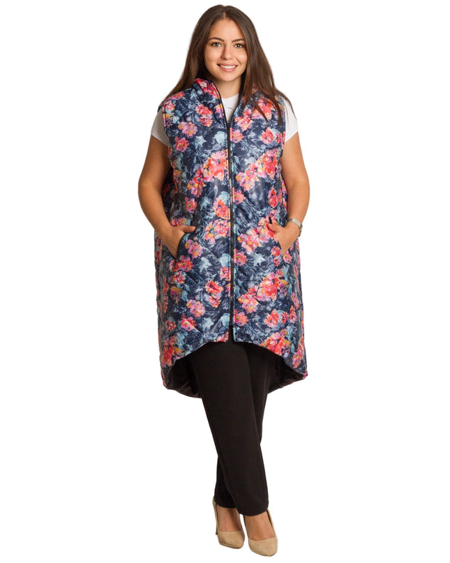 Πολύχρωμο γιλέκο με φλοράλ σχέδιο σε μεγάλα μεγέθη