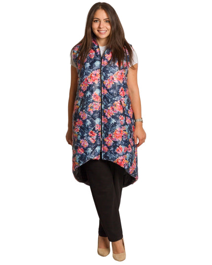 Πολύχρωμο γιλέκο με φλοράλ σχέδιο σε μεγάλα μεγέθη