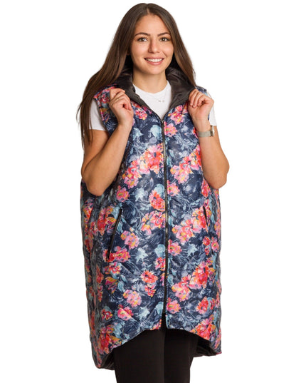 Πολύχρωμο γιλέκο με φλοράλ σχέδιο σε μεγάλα μεγέθη