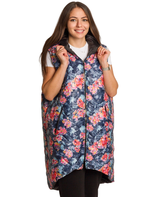Πολύχρωμο γιλέκο με φλοράλ σχέδιο σε μεγάλα μεγέθη