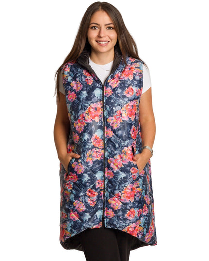 Πολύχρωμο γιλέκο με φλοράλ σχέδιο σε μεγάλα μεγέθη