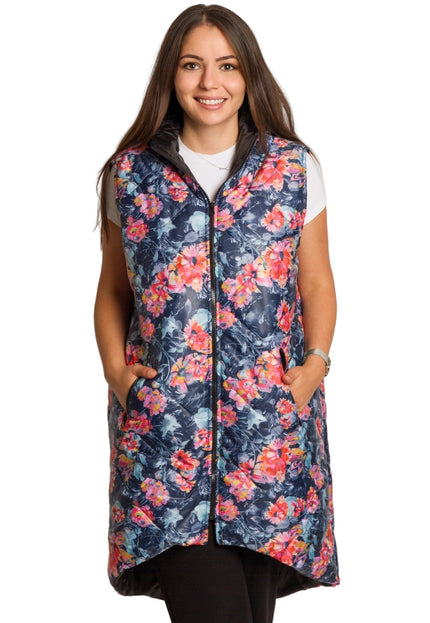 Πολύχρωμο γιλέκο με φλοράλ σχέδιο σε μεγάλα μεγέθη