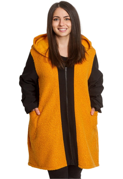 5XL 6XL Δίχρωμο Παλτό από Μπουκλέ με Κουκούλα