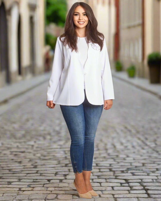 Λευκό επίσημο σακάκι με μακρύ μανίκι σε μεγάλα μεγέθη