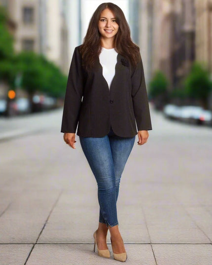 Μαύρο επίσημο σακάκι με μακρύ μανίκι σε μεγάλα μεγέθη