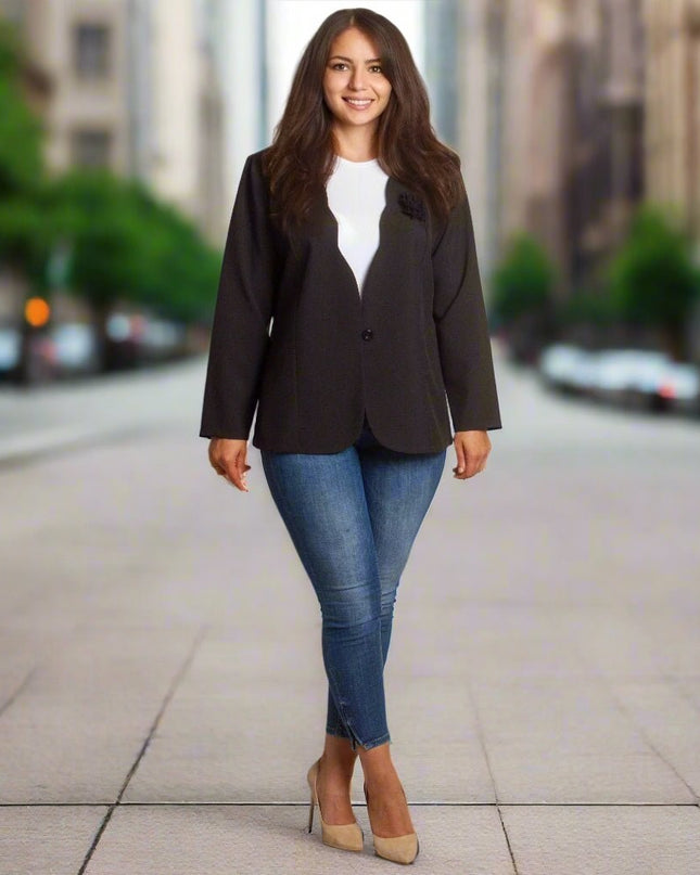 Μαύρο επίσημο σακάκι με μακρύ μανίκι σε μεγάλα μεγέθη