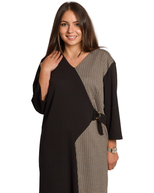 Επίσημο ίσιο φόρεμα με V ντεκολτέ και σχέδιο πιε-ντε-πουλ