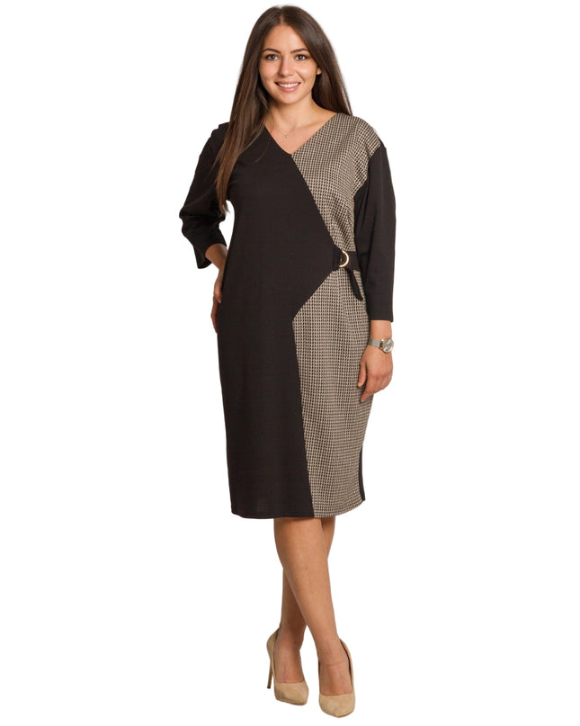 Επίσημο ίσιο φόρεμα με V ντεκολτέ και σχέδιο πιε-ντε-πουλ