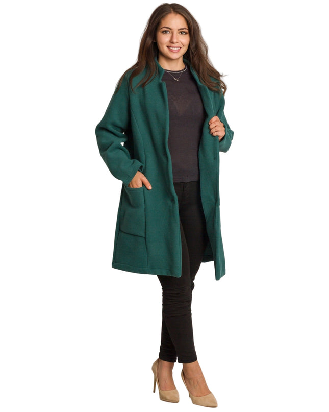 Μάξι παλτό σε πράσινο χρώμα με κουμπιά και άνετη γραμμή