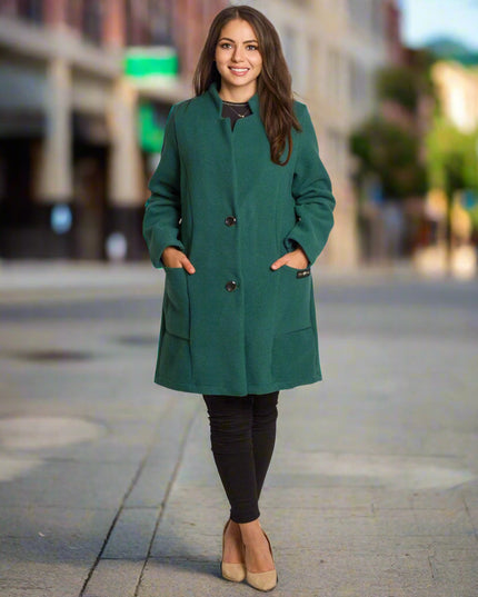 Μάξι παλτό σε πράσινο χρώμα με κουμπιά και άνετη γραμμή