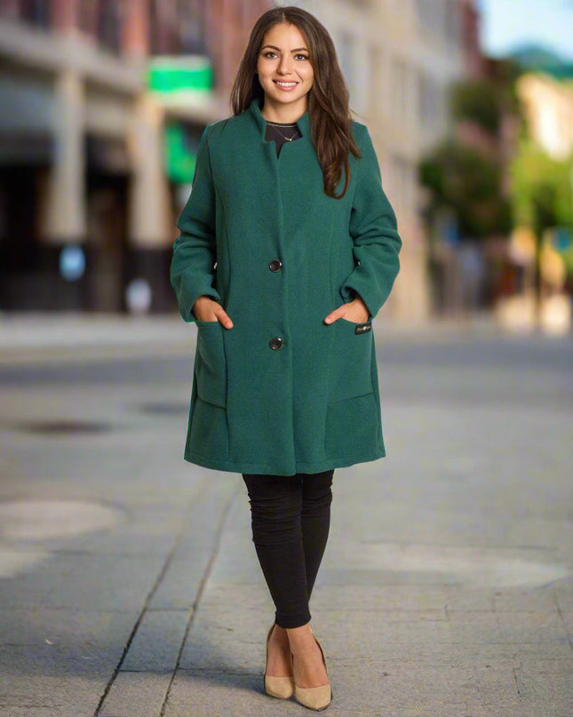 Μάξι παλτό σε πράσινο χρώμα με κουμπιά και άνετη γραμμή