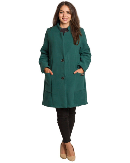 Μάξι παλτό σε πράσινο χρώμα με κουμπιά και άνετη γραμμή