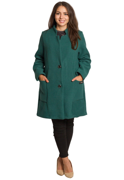 Μάξι παλτό σε πράσινο χρώμα με κουμπιά και άνετη γραμμή