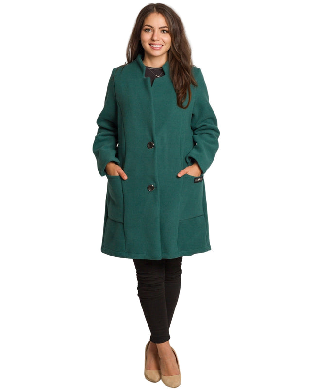 Μάξι παλτό σε πράσινο χρώμα με κουμπιά και άνετη γραμμή