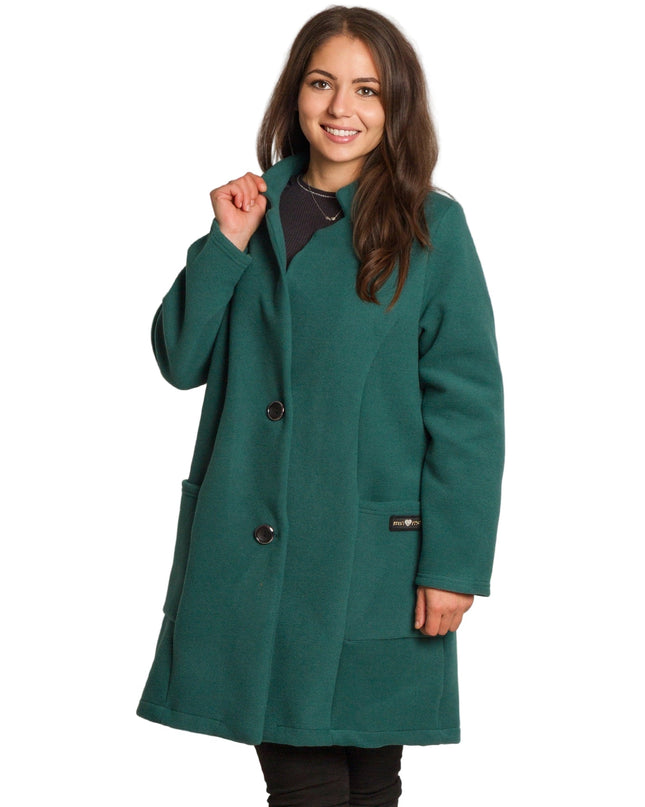 Μάξι παλτό σε πράσινο χρώμα με κουμπιά και άνετη γραμμή