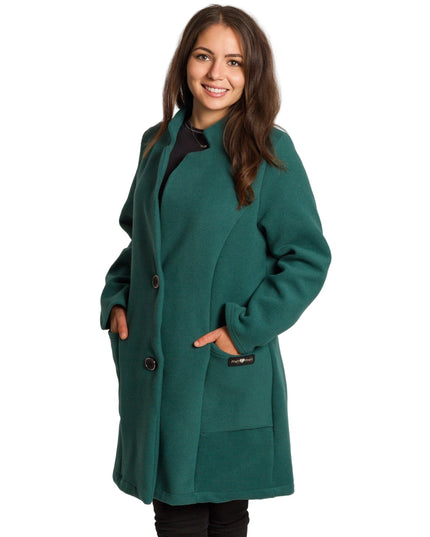 Μάξι παλτό σε πράσινο χρώμα με κουμπιά και άνετη γραμμή