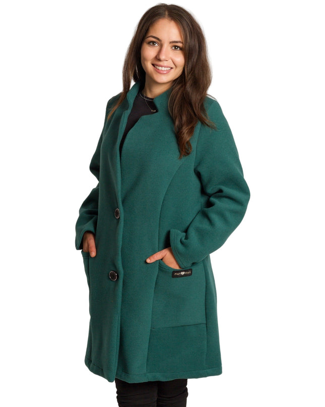 Μάξι παλτό σε πράσινο χρώμα με κουμπιά και άνετη γραμμή