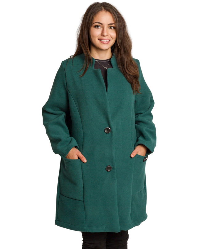 Μάξι παλτό σε πράσινο χρώμα με κουμπιά και άνετη γραμμή