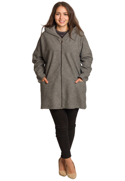 Μάλλινο γυναικείο παλτό σε πτι καρό και άνετη γραμμή