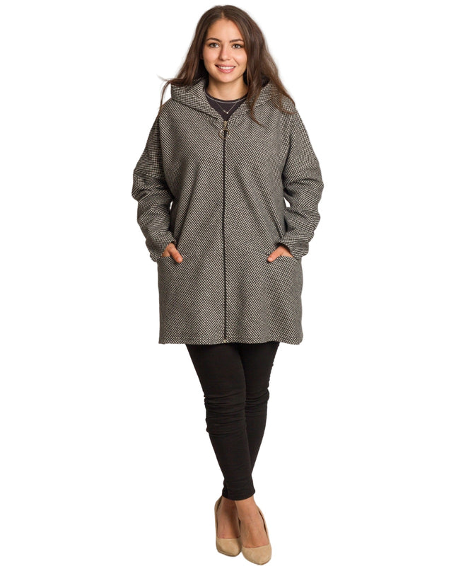 Μάλλινο γυναικείο παλτό σε πτι καρό και άνετη γραμμή