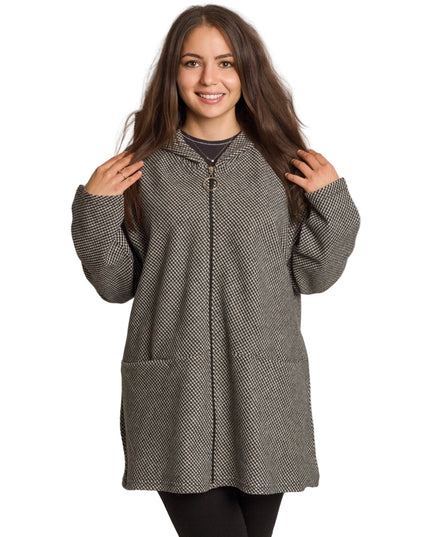 Μάλλινο γυναικείο παλτό σε πτι καρό και άνετη γραμμή