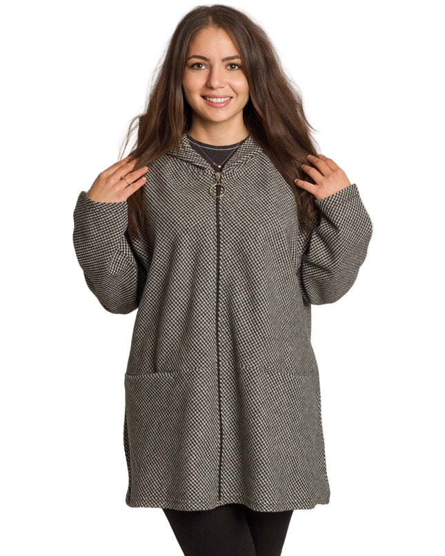 Μάλλινο γυναικείο παλτό σε πτι καρό και άνετη γραμμή