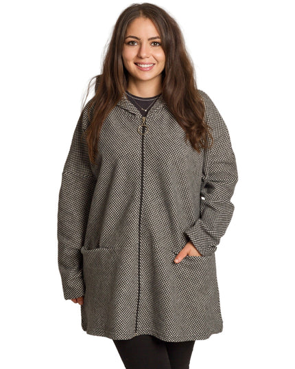 Μάλλινο γυναικείο παλτό σε πτι καρό και άνετη γραμμή