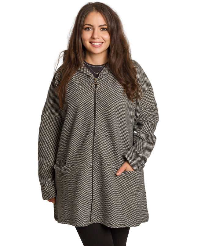Μάλλινο γυναικείο παλτό σε πτι καρό και άνετη γραμμή
