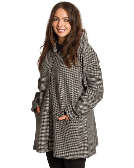 Μάλλινο γυναικείο παλτό σε πτι καρό και άνετη γραμμή