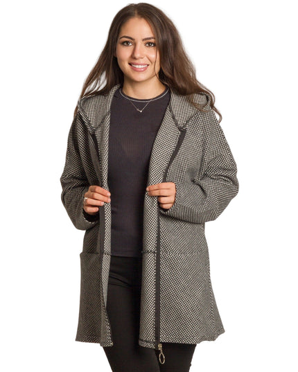 Μάλλινο γυναικείο παλτό σε πτι καρό και άνετη γραμμή