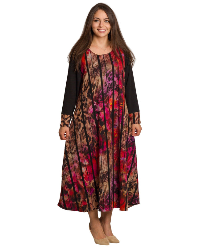 Κομψό φόρεμα με αφηρημένο πολύχρωμο σχέδιο