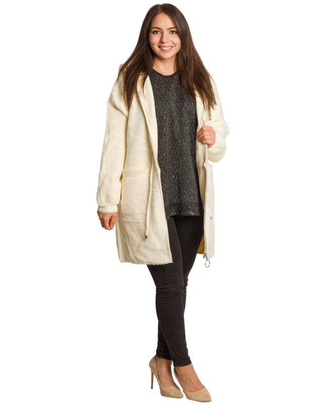 Μακρυά ζακέτα σε μεγάλα μεγέθη με κουκούλα και φερμουάρ