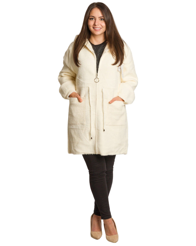 Μακρυά ζακέτα σε μεγάλα μεγέθη με κουκούλα και φερμουάρ