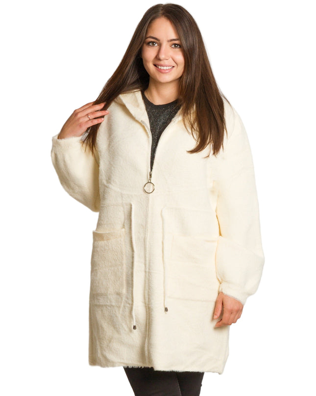 Μακρυά ζακέτα σε μεγάλα μεγέθη με κουκούλα και φερμουάρ