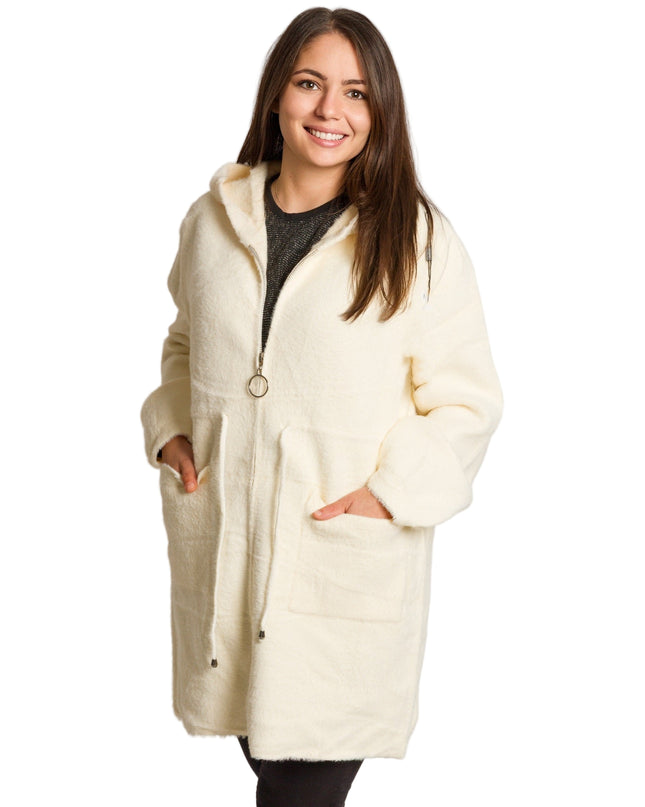 Μακρυά ζακέτα σε μεγάλα μεγέθη με κουκούλα και φερμουάρ