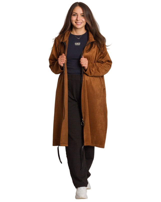 Κομψό μακρύ μπουφάν με τσέπες και άνετη γραμμή