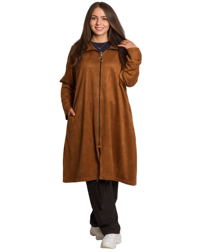 Κομψό μακρύ μπουφάν με τσέπες και άνετη γραμμή