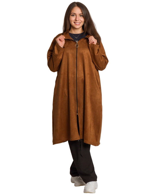 Κομψό μακρύ μπουφάν με τσέπες και άνετη γραμμή