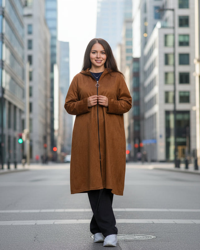 Κομψό μακρύ μπουφάν με τσέπες και άνετη γραμμή