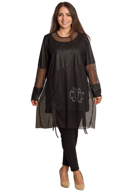 Μαύρη μακριά τουνίκ με δίχτυ και επιγραφή CUTE σε μεγάλα μεγέθη