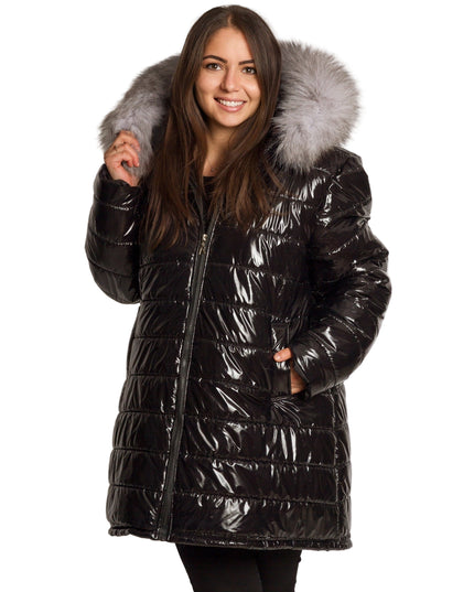 Μπουφάν Μαύρο με φυσικη γούνα-Φθινόπωρο-Χειμώνας