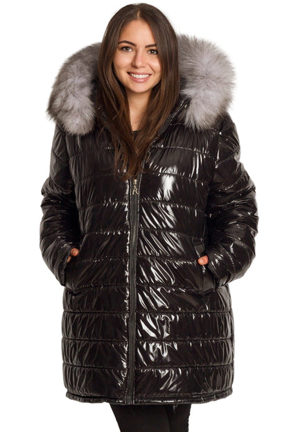 Μπουφάν Μαύρο με φυσικη γούνα-Φθινόπωρο-Χειμώνας
