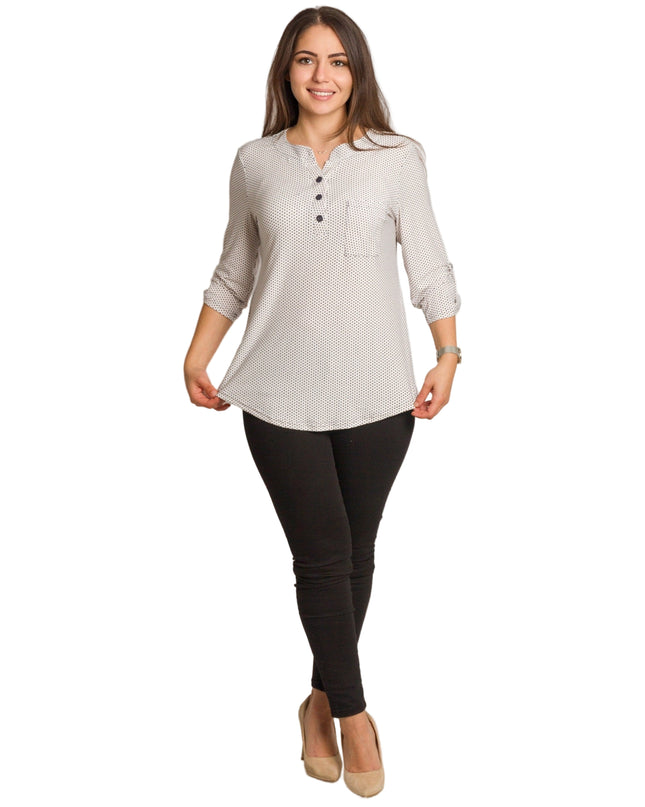 Λευκό Πουκάμισο με μαύρα πουά και Κουμπιά