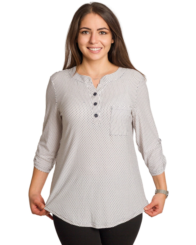 Λευκό Πουκάμισο με μαύρα πουά και Κουμπιά