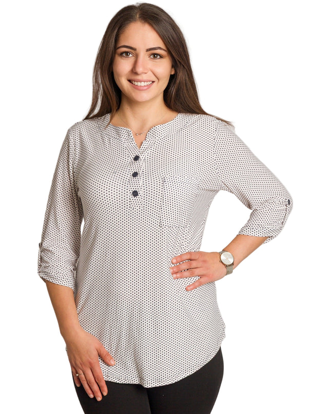 Λευκό Πουκάμισο με μαύρα πουά και Κουμπιά