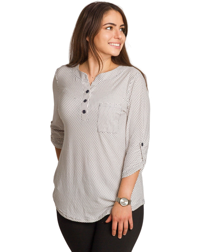 Λευκό Πουκάμισο με μαύρα πουά και Κουμπιά