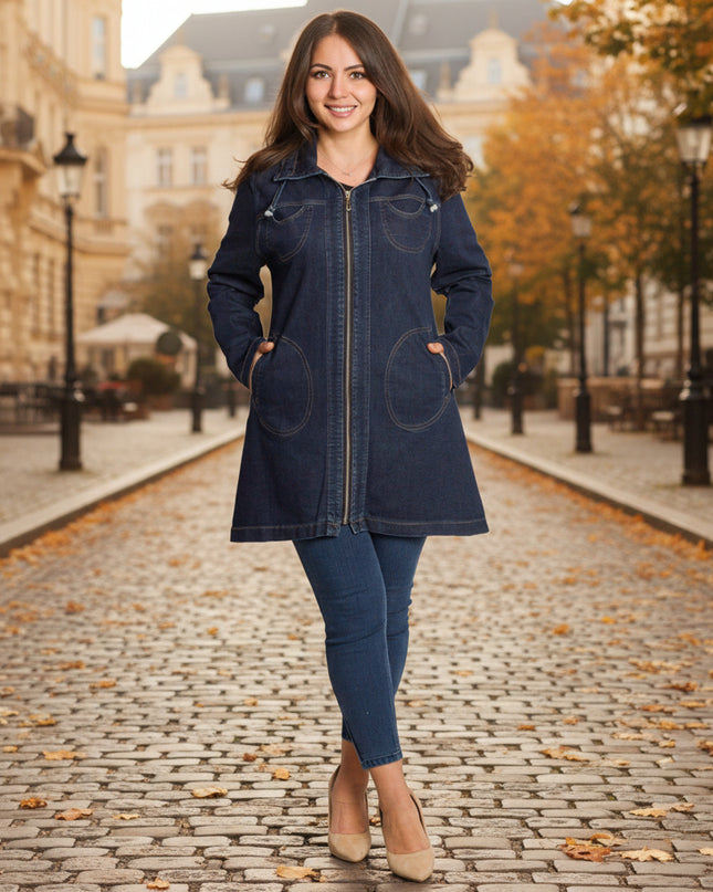 Γυναικείο τζιν μπουφάν σε μεγάλα μεγέθη με τσέπες